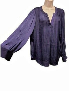 Simply Vera Wang Navy Color Blouse Vneck Long sleeves Sz XL14